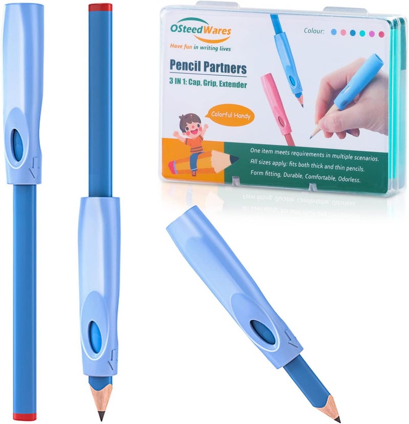 OSteed Ergonomic Pencil Grip, Extender & Cap 3 in 1, Silicone Pencil Partners Pack of 6 Pcs for Kids and Adults Handwriting - Image 1